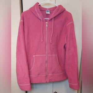Old Navy Vintage Y2K Pink Fuzzy Fleece Zip Up Hoodie Sweatshirt Size XL Warm